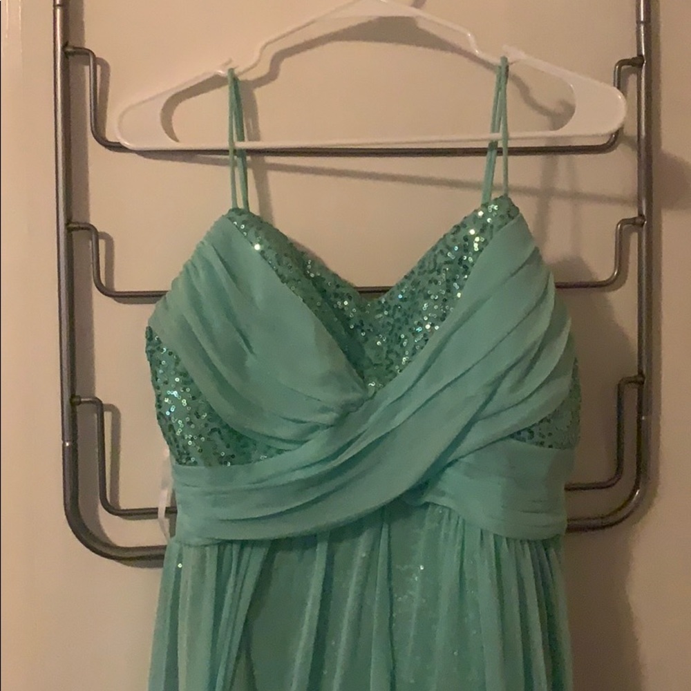 Teal Sequin Prom Dress